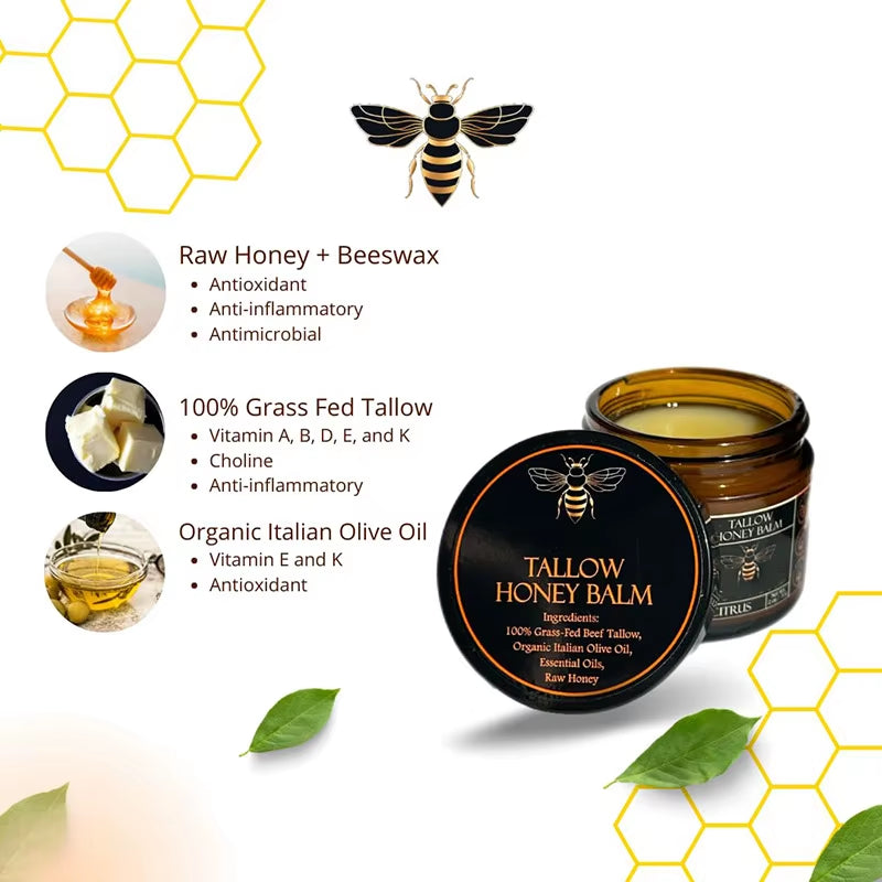 Tallow Honey Balm™ Organic Beef Tallow & Raw Honey Moisture Balm